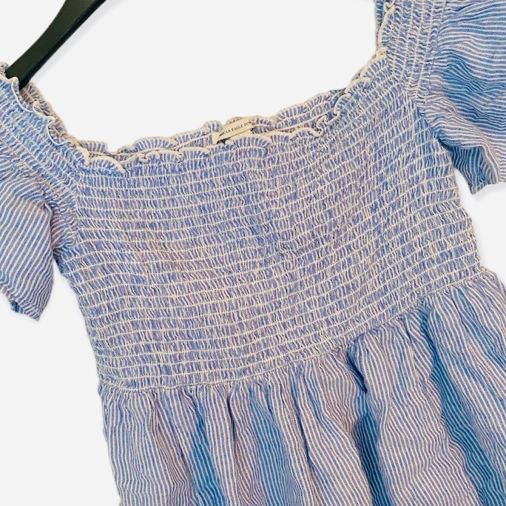 American Eagle Blue White Striped Off Shoulder Top Shirt S - Picture 3 of 5
